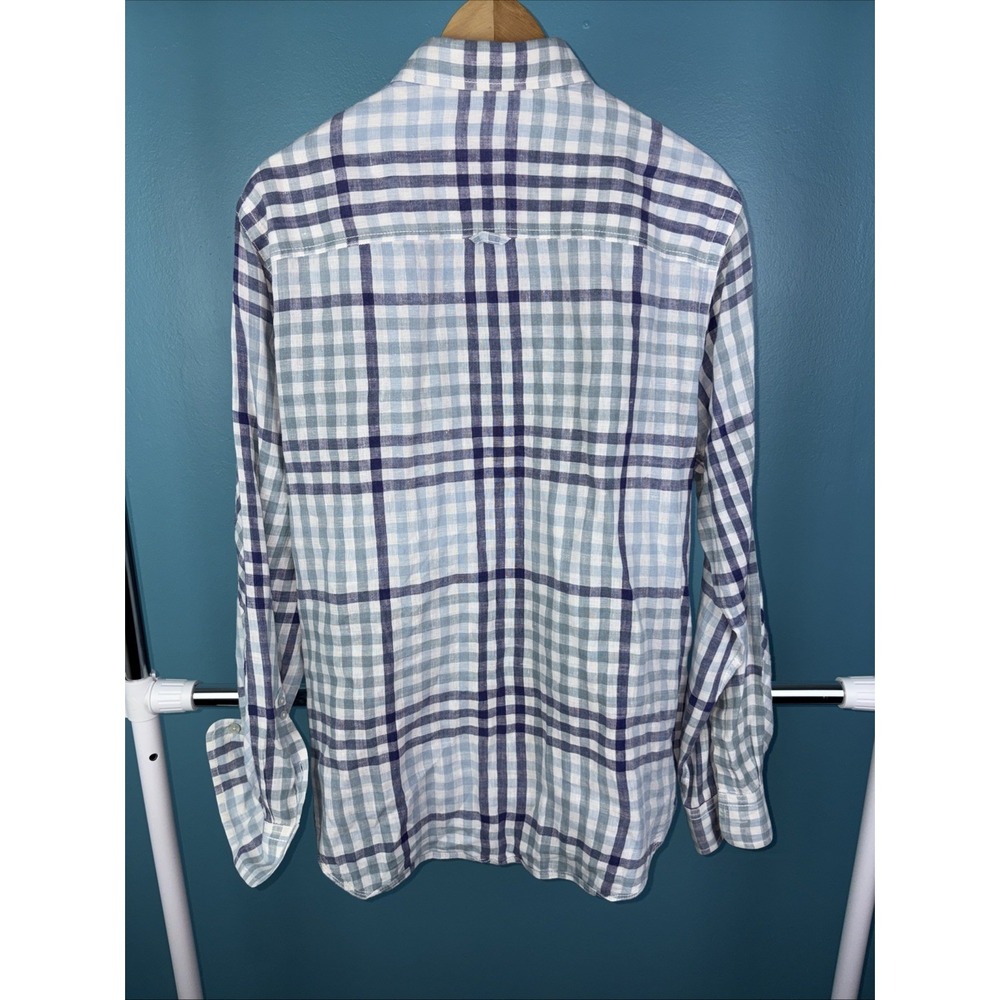 Canterbury New Zealand Button-Up Linen Shirt Mens L Blue Plaid Check Flip Cuff - Picture 6 of 8